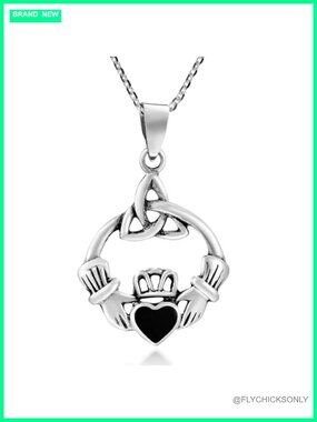 Sterling Silver Celtic Trinity Knot Claddagh Pendant Necklace